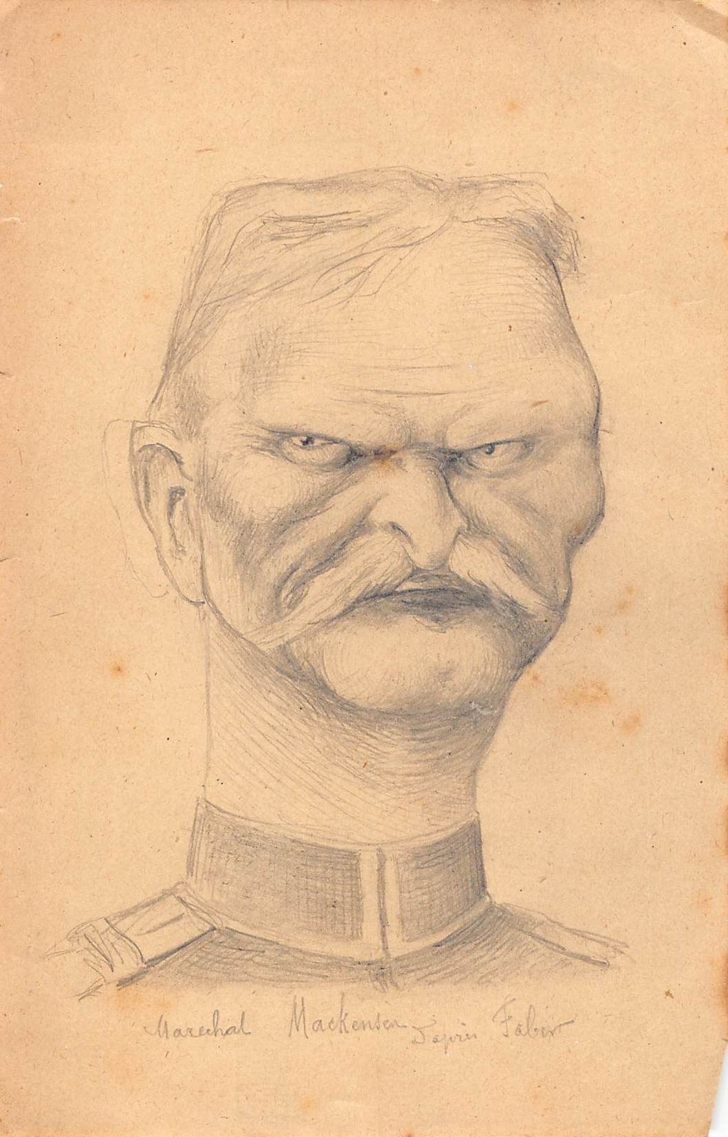 Original Drawing Portrait Caricature In Pencil On Paper Marshal Av Mackensen Early Twentieth photo furniture