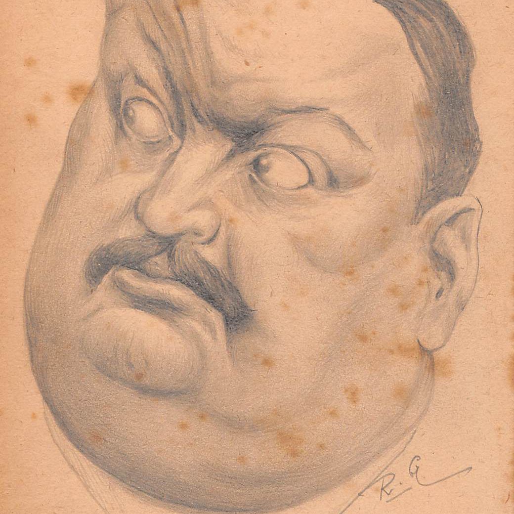 Original Drawing Portrait Caricature Charles Humbert In Pencil On Paper Early Twentieth