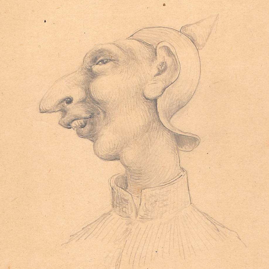 Original Drawing Portrait Caricature Of Kronprinz In Pencil On Paper Early Twentieth