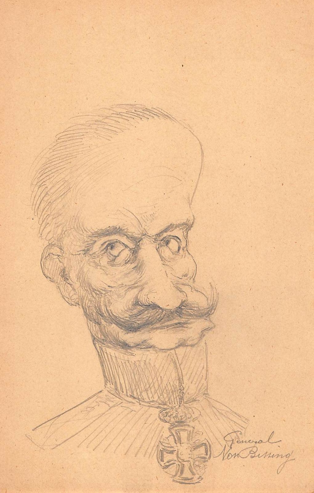 Original Drawing Portrait Caricature General Von Bissing In Pencil On Paper Early Twentieth photo furniture