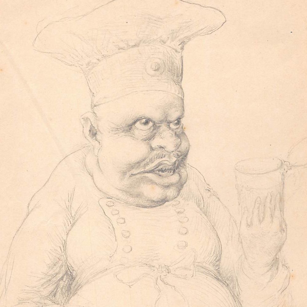 Original Drawing Portrait Caricature In Pencil Of Von Batocki On Paper Early Twentieth