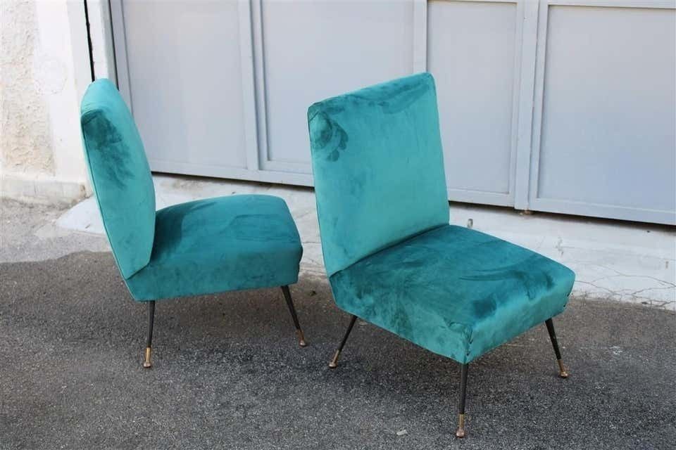 Midcentury Italian Design Small Chairs Gigi Radice For Minotti Green Velvet photo buy