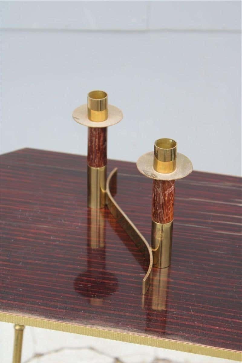 Candlestick Articulated Midcentury Italian Design Brass And Wood, 1950s photo vinterior