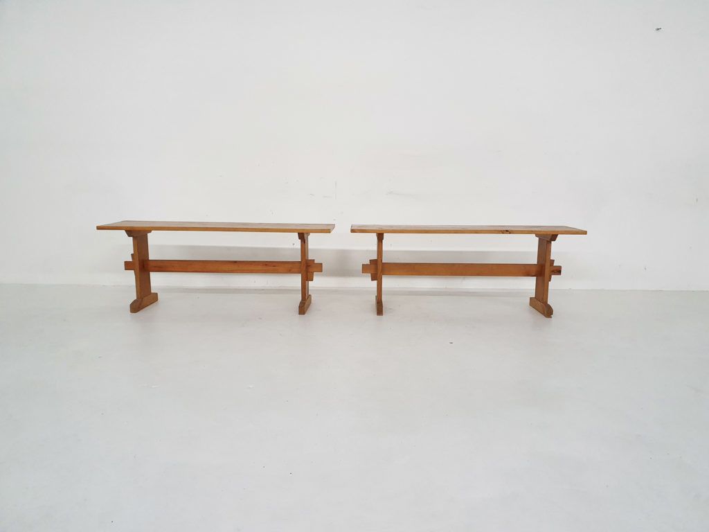 Scandinavian Modern Pinewood Benches, 1960s photo furniture