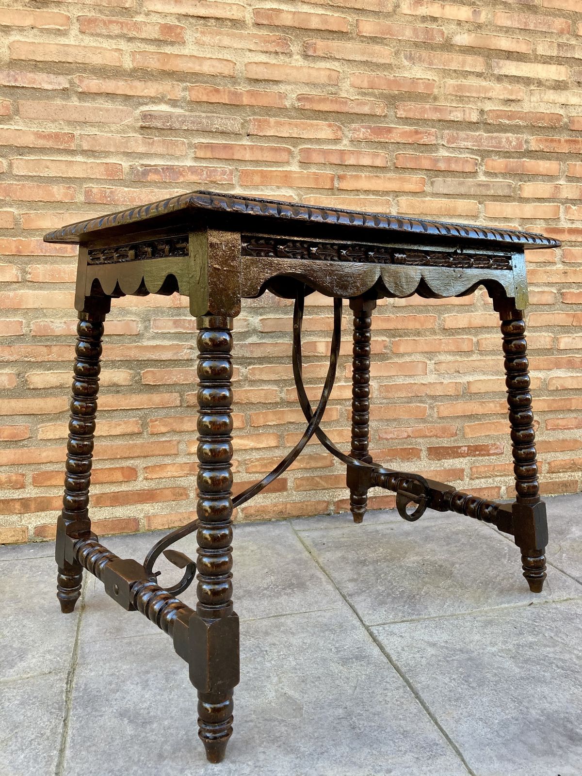 Early 20th Century Antique Castilian Walnut Table With Solomonic Turn Legs photo vintage