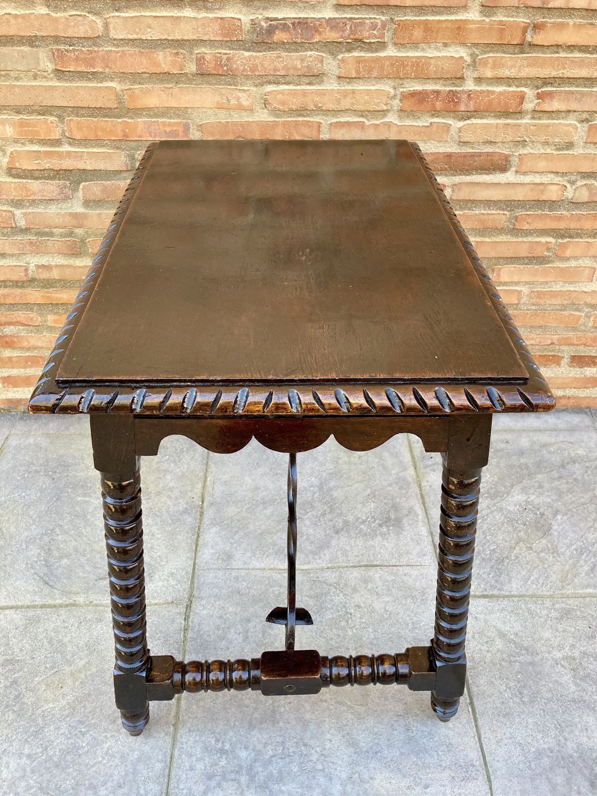 Furniture Early 20th Century Antique Castilian Walnut Table With Solomonic Turn Legs photo