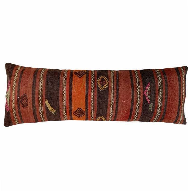 Edding Kilim Pillow, Oversize Cushion Cover, Long Bolster Kilim Pillow Cover, King Pillow Shams Long Pillows For Bed photo 138.0
