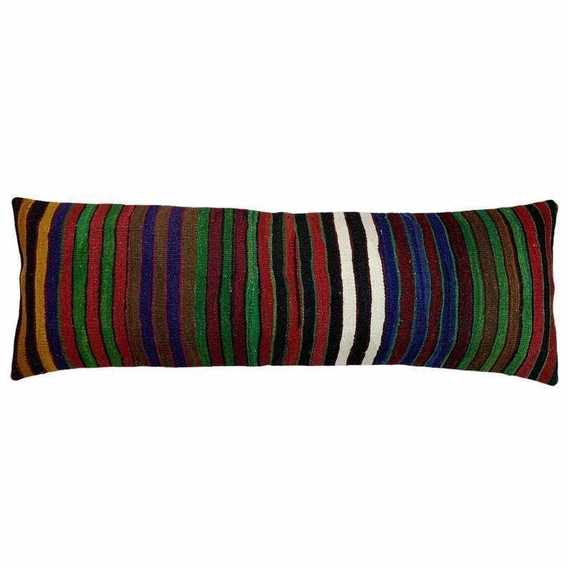 Bedding Kilim Pillow, Oversize Cushion Cover, Long Bolster Kilim Pillow Cover, King Pillow Shams Long Pillows For Bed