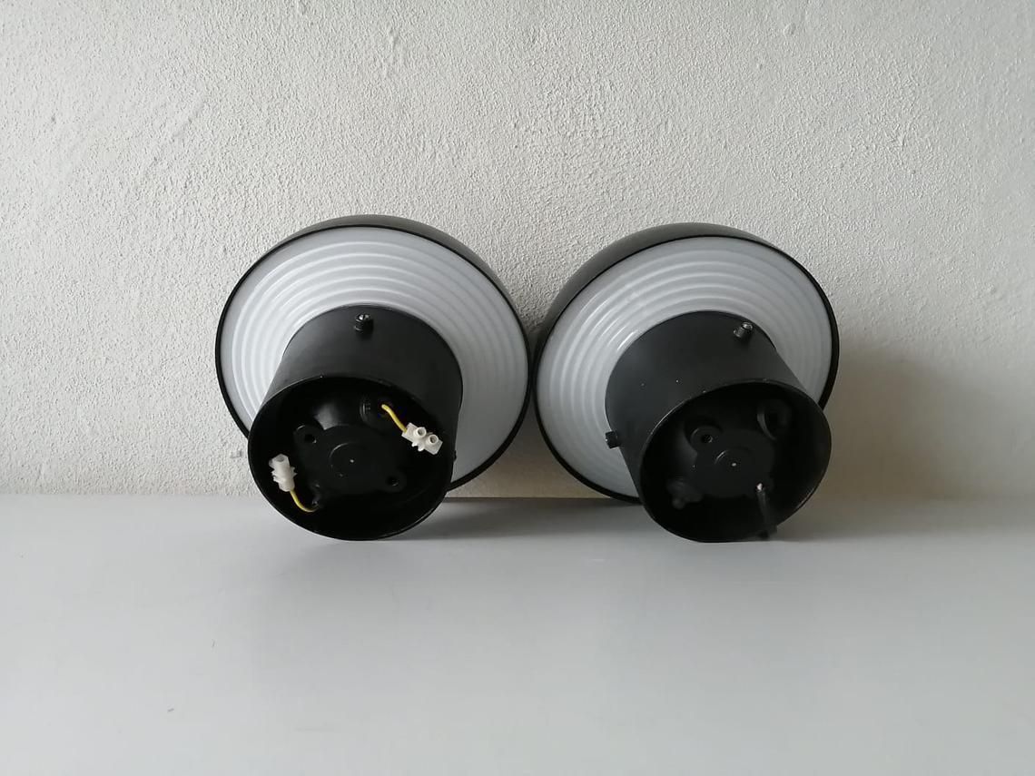 Bega 2659 Black Metal & Glass Wonderful Mushroom Design Pair Of Ceiling Lamps Or Sconces   1960s Germany photo 851.88