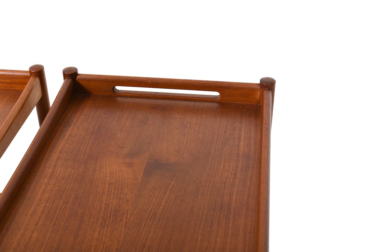 Pair Hans J. Wegner Serving Trolleys Model At 45 In Teak 1960s photo buy