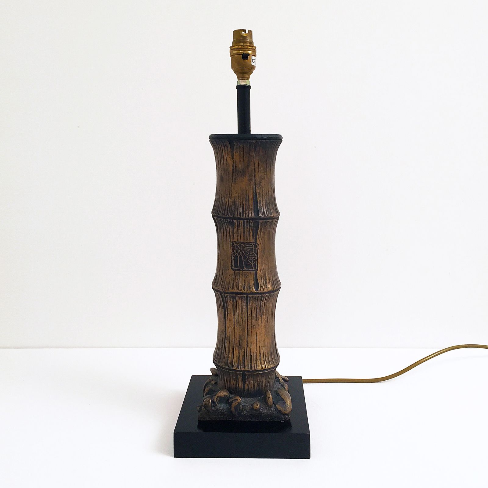 Plaster Carved Faux Bamboo Chinoiserie Table Lamp Boho Hollywood Regency photo for sale
