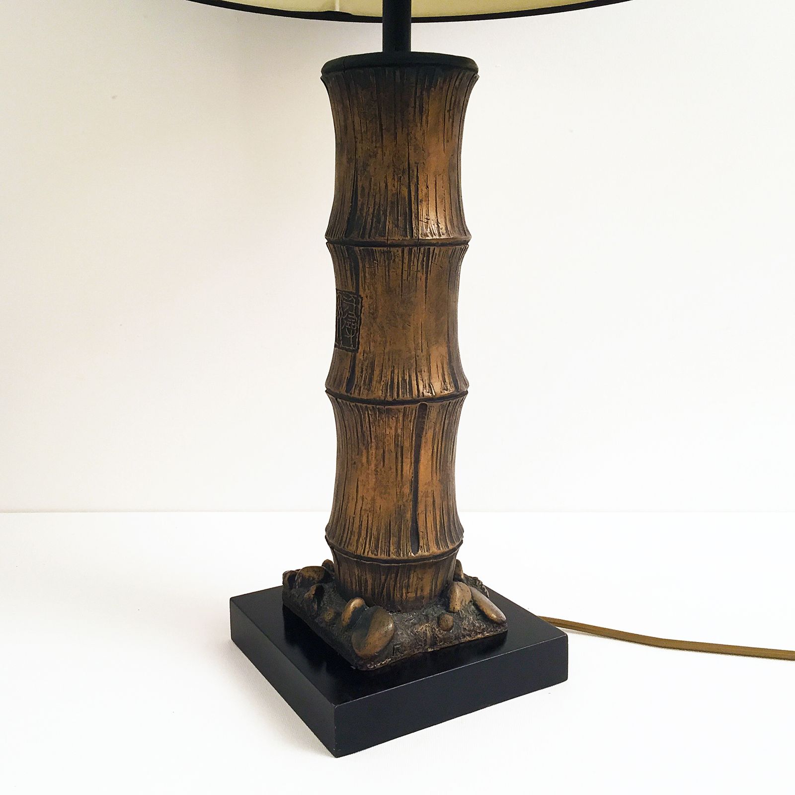 Plaster Carved Faux Bamboo Chinoiserie Table Lamp Boho Hollywood Regency photo Lighting