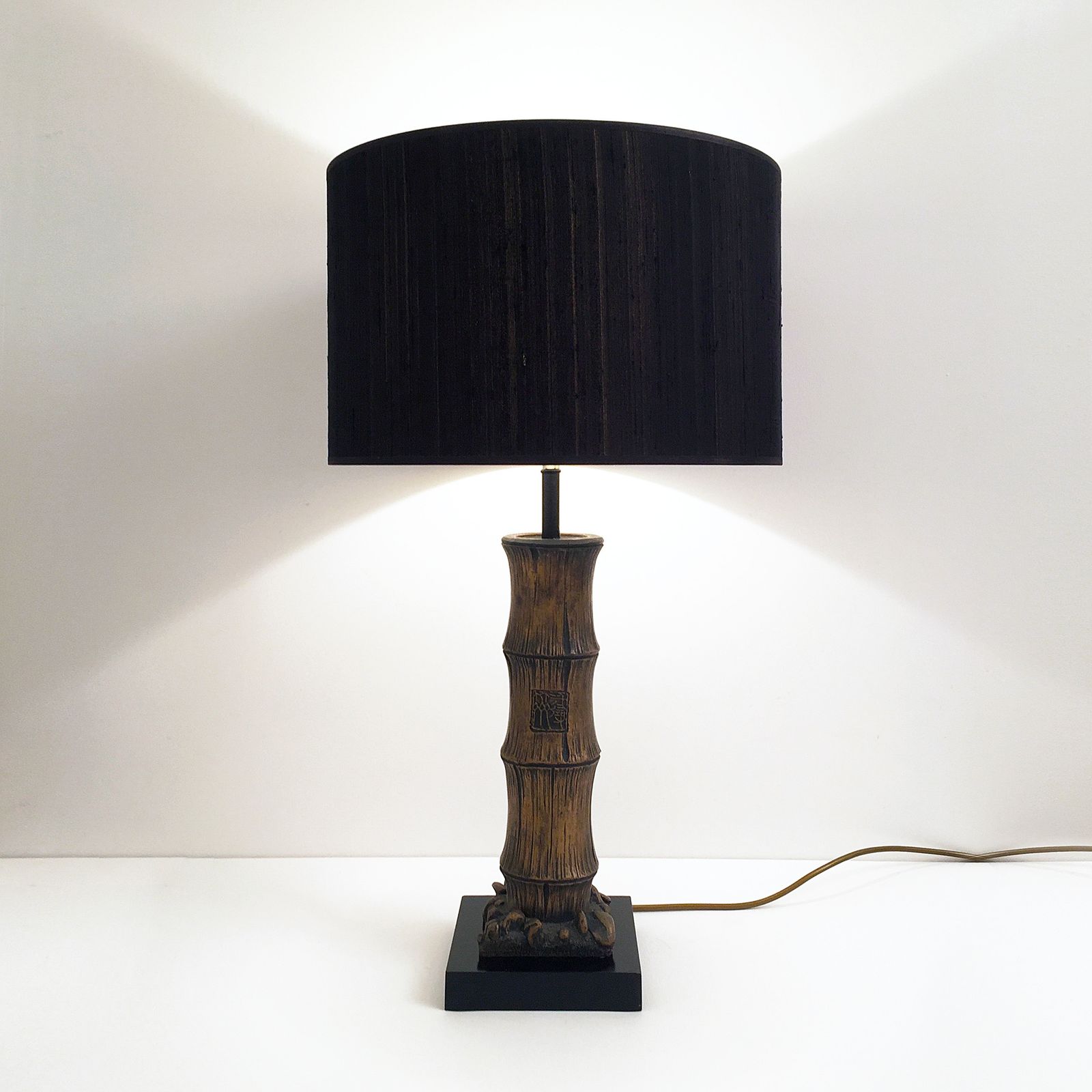 Plaster Carved Faux Bamboo Chinoiserie Table Lamp Boho Hollywood Regency