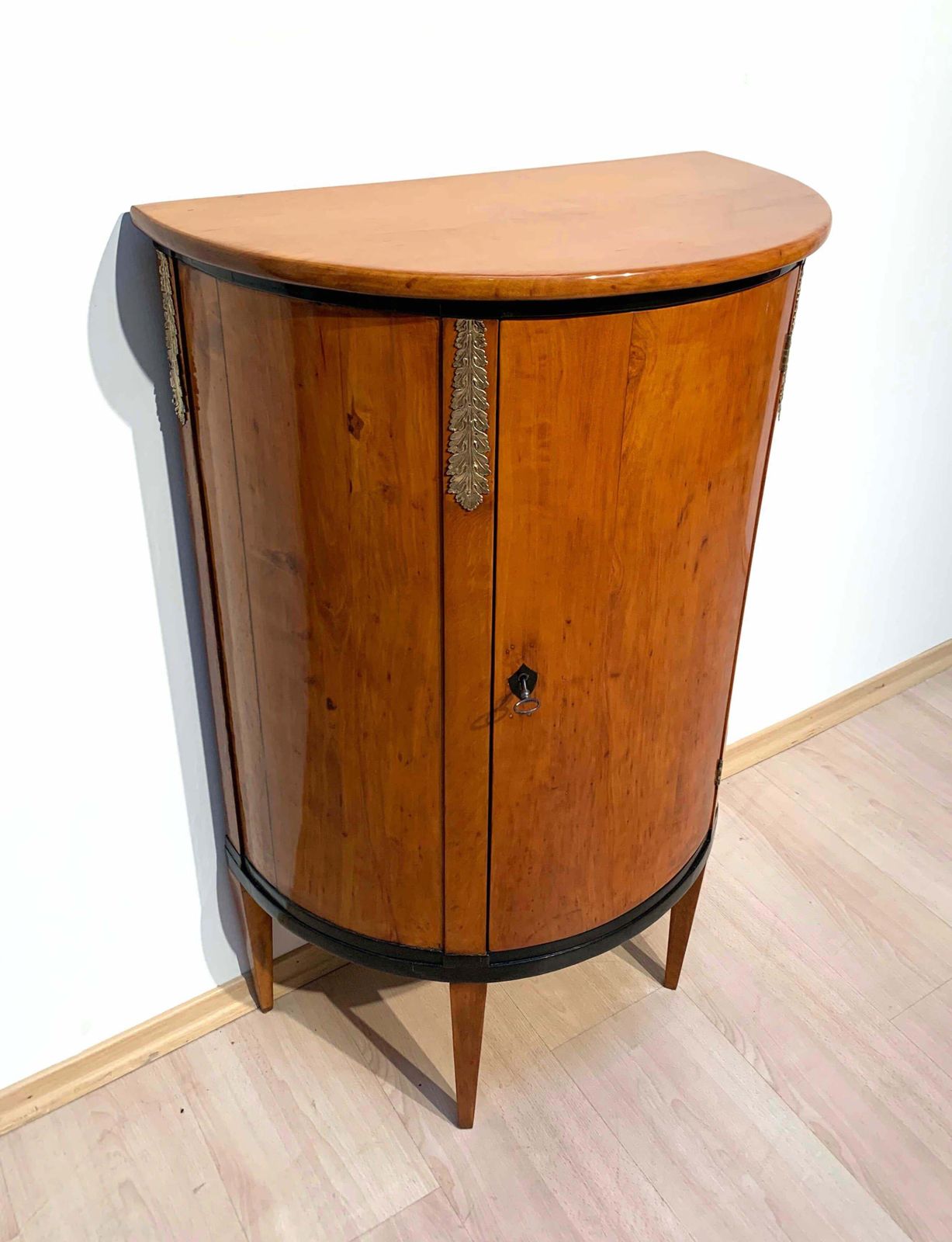 Antique Demilune Half Cabinet, Cherrywood And Brass, France, Circa 1810 photo 4360.48