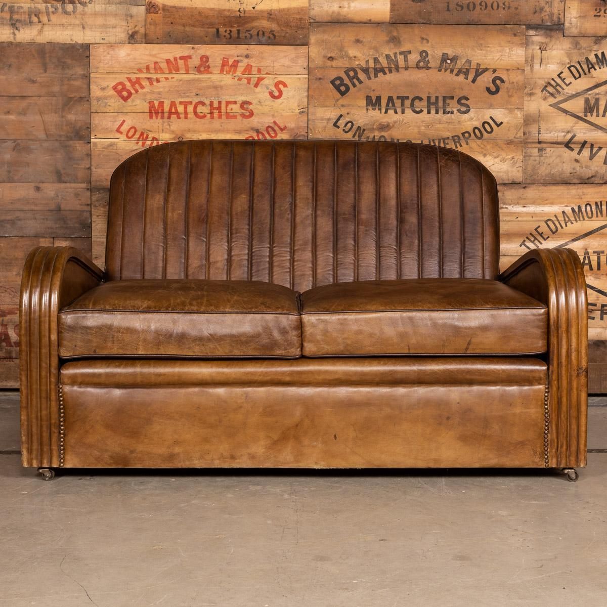 20th Century Art Deco Pair Of Leather Tub Chairs And Sofa, Circa 1920 photo furniture