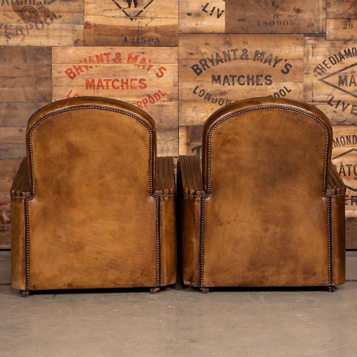 20th Century Art Deco Pair Of Leather Tub Chairs And Sofa, Circa 1920 photo vintage