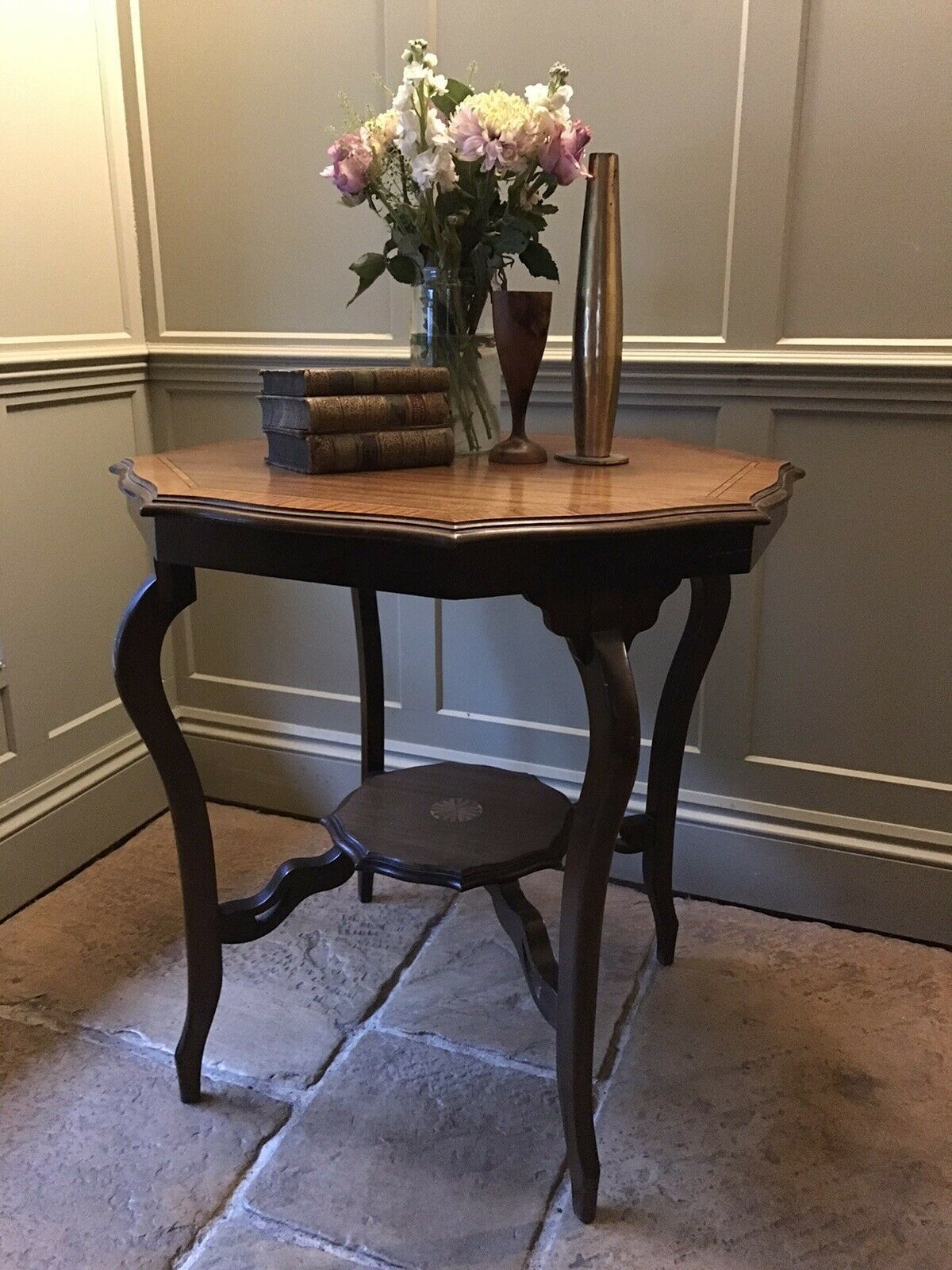Antique Edwardian Marquetry Occasional Hall Side Lamp Table photo vinterior