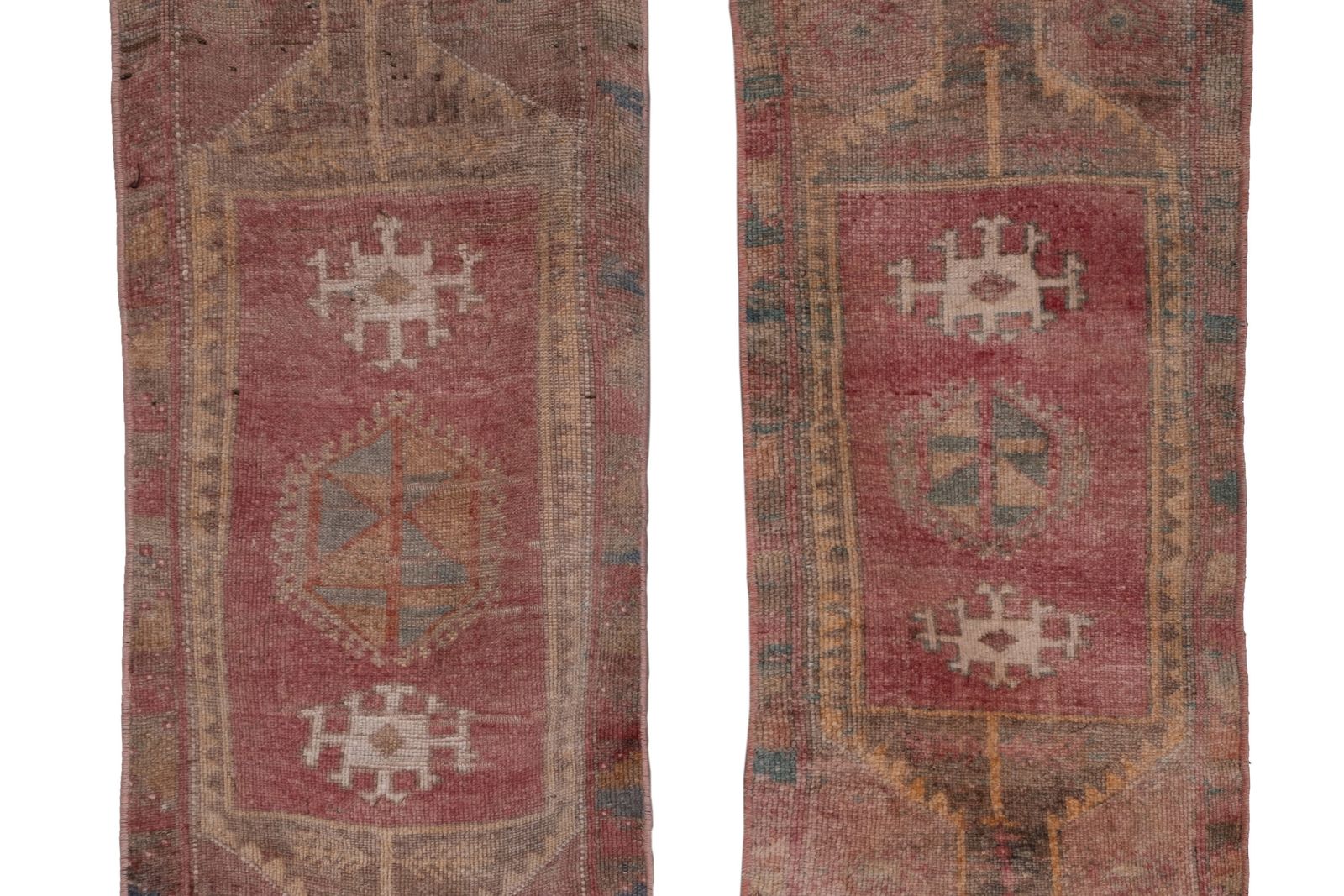 Muted Color Pair Of Small Rug Floor Mats, Decorative Traditional Handwoven Oushak Yastik Bath Mats Door Mat 48 X 106 Cm photo Textiles