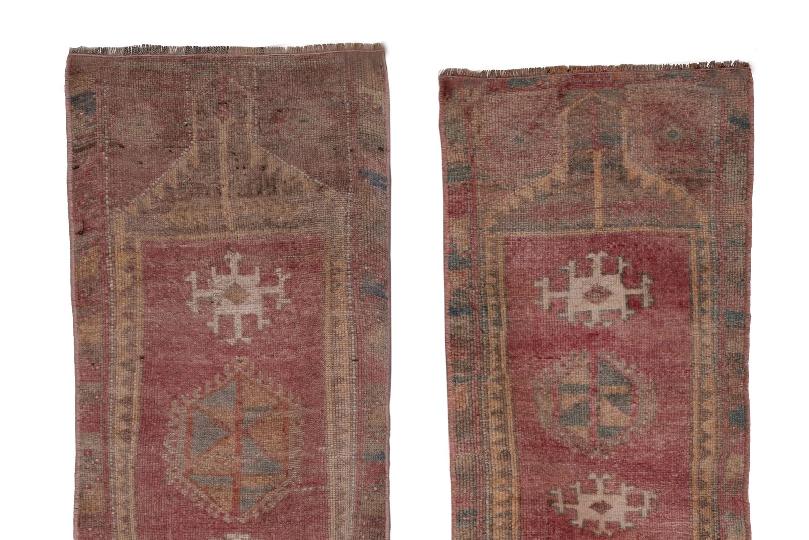 Muted Color Pair Of Small Rug Floor Mats, Decorative Traditional Handwoven Oushak Yastik Bath Mats Door Mat 48 X 106 Cm photo 257.0