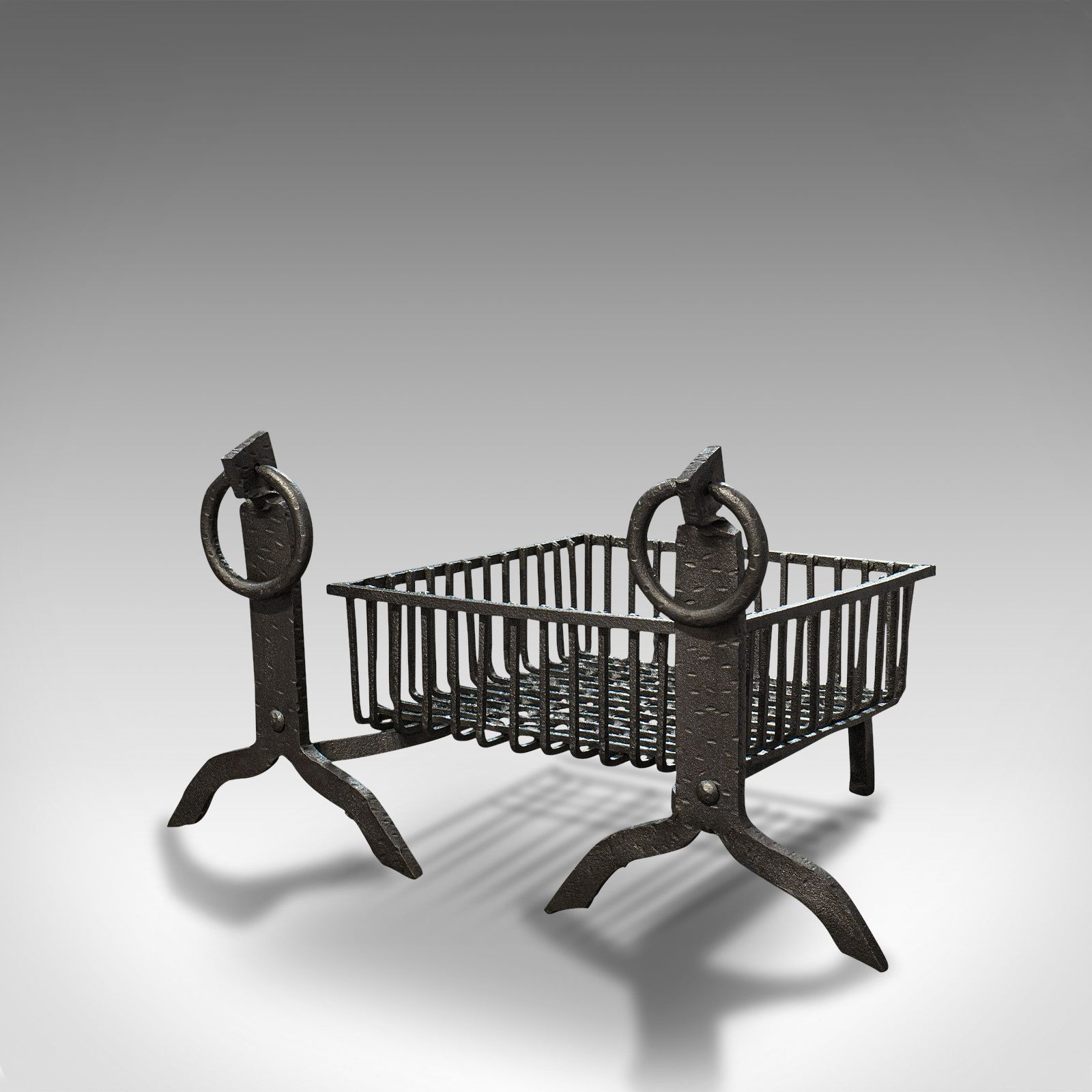 Antique Fireplace Set, English, Cast Iron, Fire Basket, Andirons, Victorian photo for sale