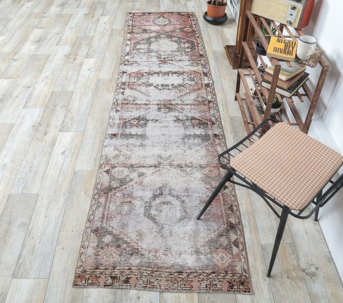 Antique Runner Turkish Oushak Handmade Wool Rug, Red Distresed Hallway Rugs, Rustic Boho Farmhouse Decor, One Of A Kind, Anatolian photo furniture