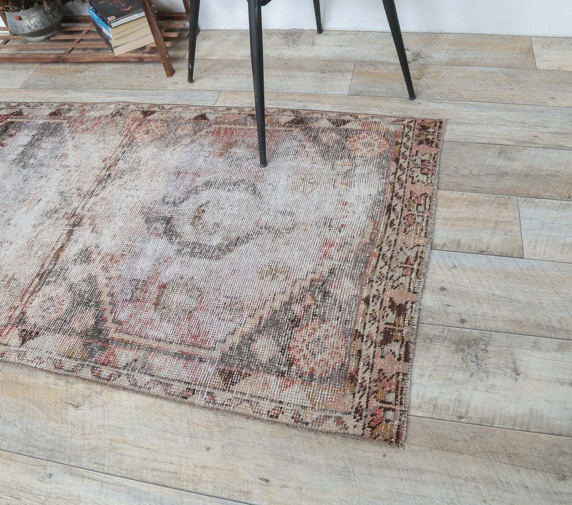 Antique Runner Turkish Oushak Handmade Wool Rug, Red Distresed Hallway Rugs, Rustic Boho Farmhouse Decor, One Of A Kind, Anatolian photo Textiles