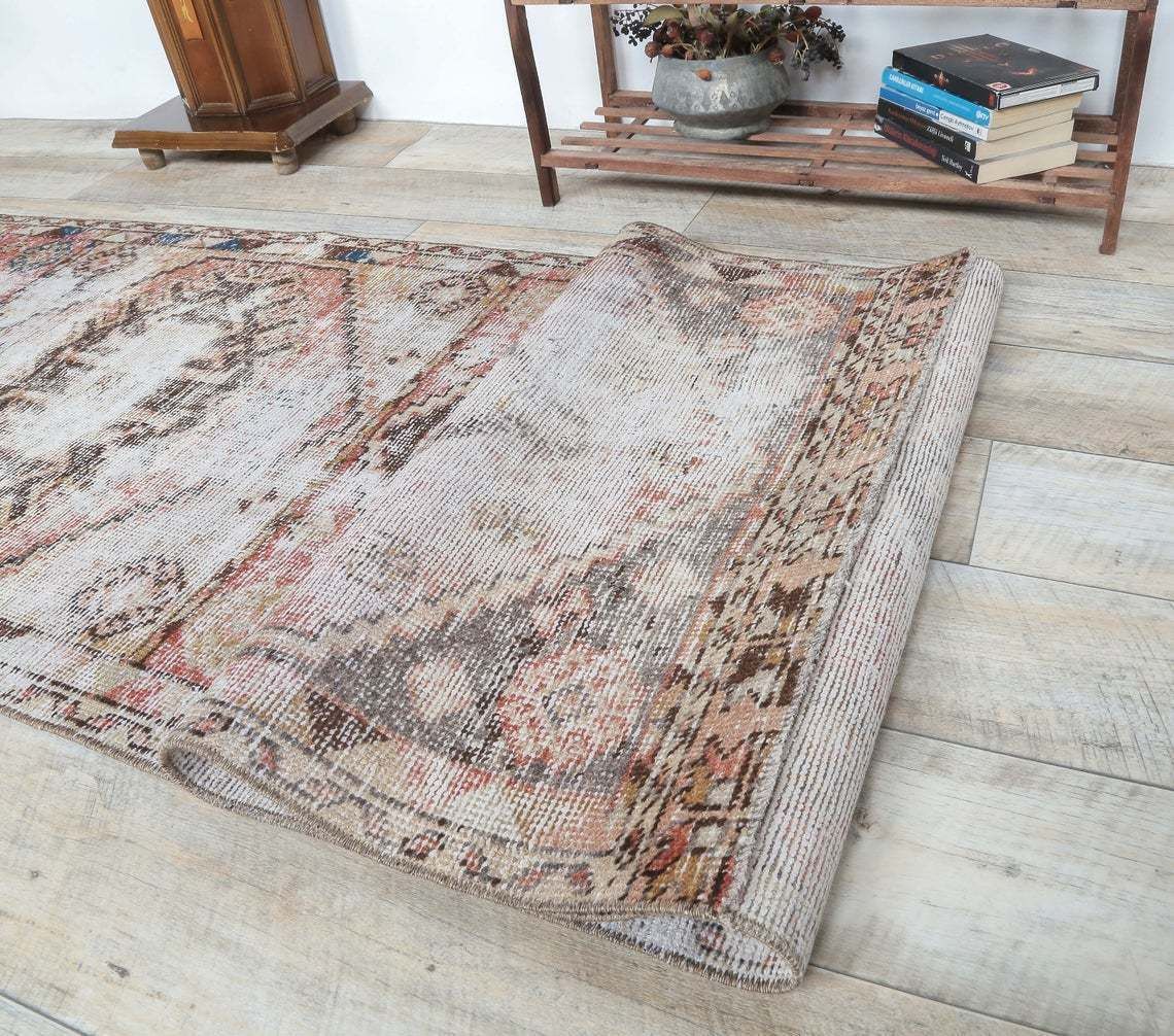 Antique Runner Turkish Oushak Handmade Wool Rug, Red Distresed Hallway Rugs, Rustic Boho Farmhouse Decor, One Of A Kind, Anatolian photo buy