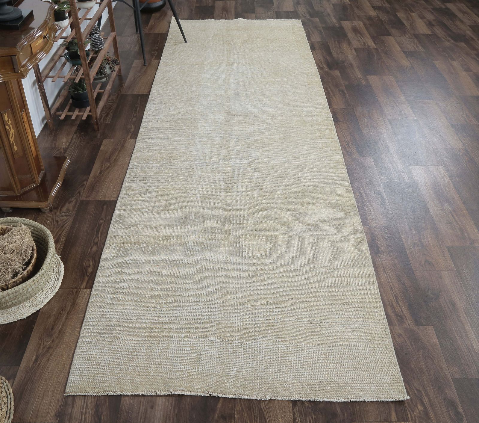 Antique Runner Turkish Oushak Handmade Wool Rug, Faded Neutral Hallway, Rustic Boho Farmhouse Decor, Anatolian