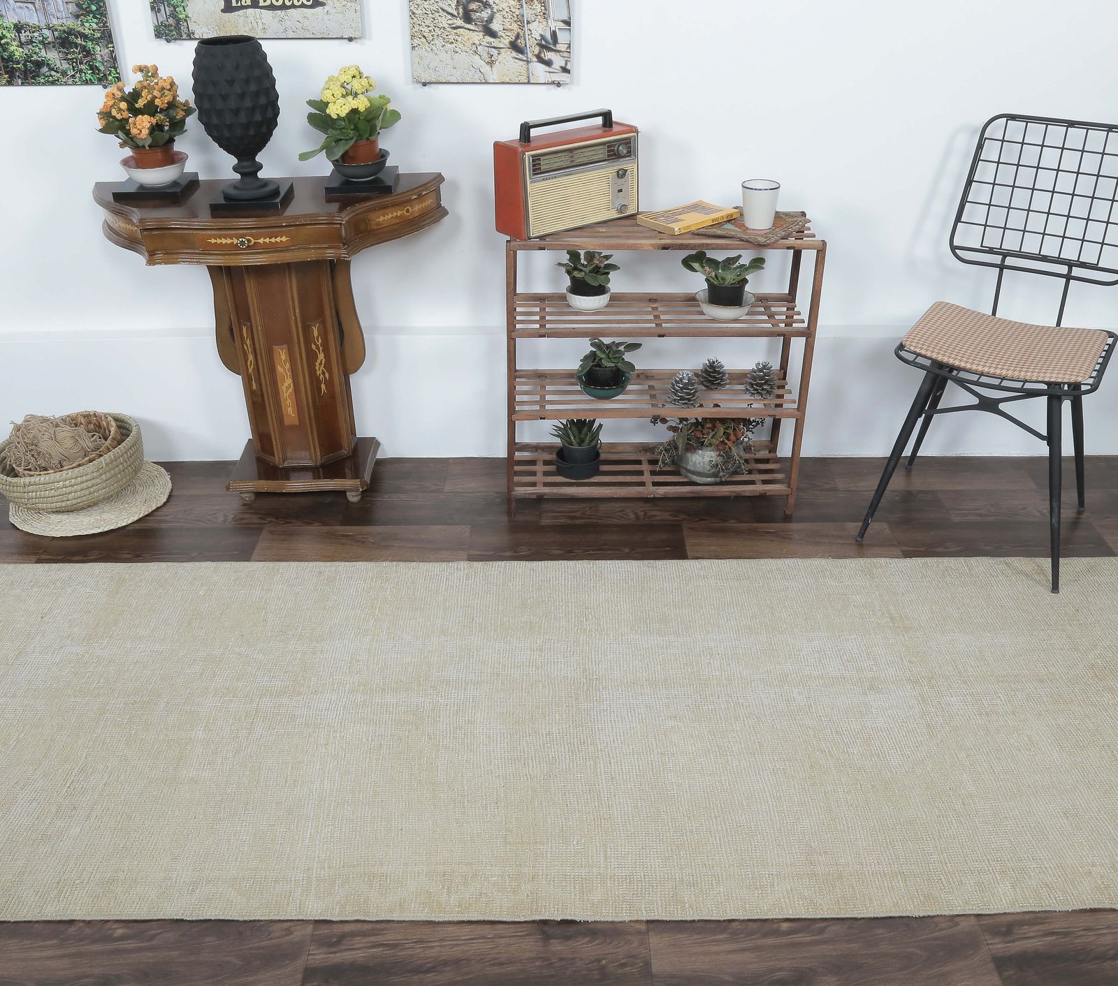 Antique Runner Turkish Oushak Handmade Wool Rug, Faded Neutral Hallway, Rustic Boho Farmhouse Decor, Anatolian photo for sale
