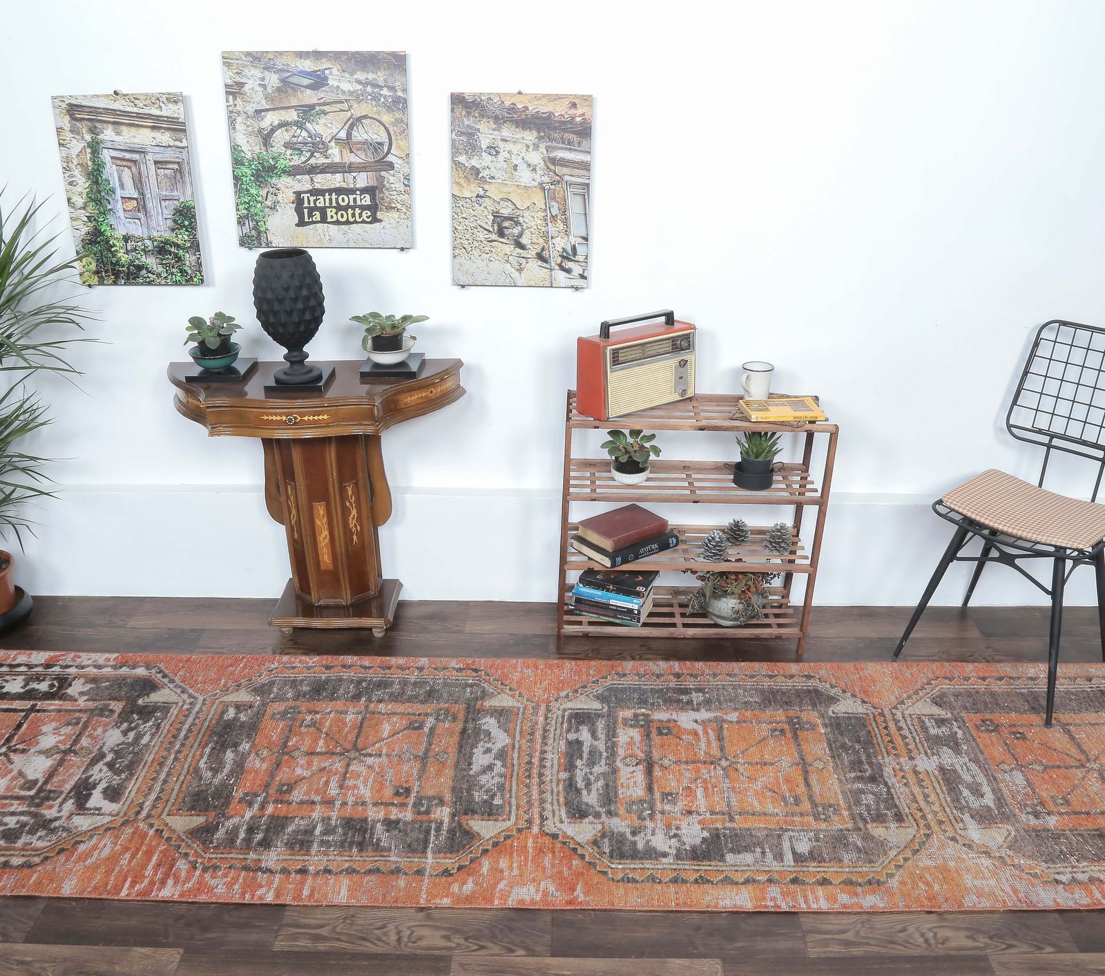 Turkish Runner, Oushak Handmade Wool Rug, Burnt Orange Geometric Hallway Rugs, Anatolia Farmhouse Decor One Of A Kind, Ethnic photo for sale
