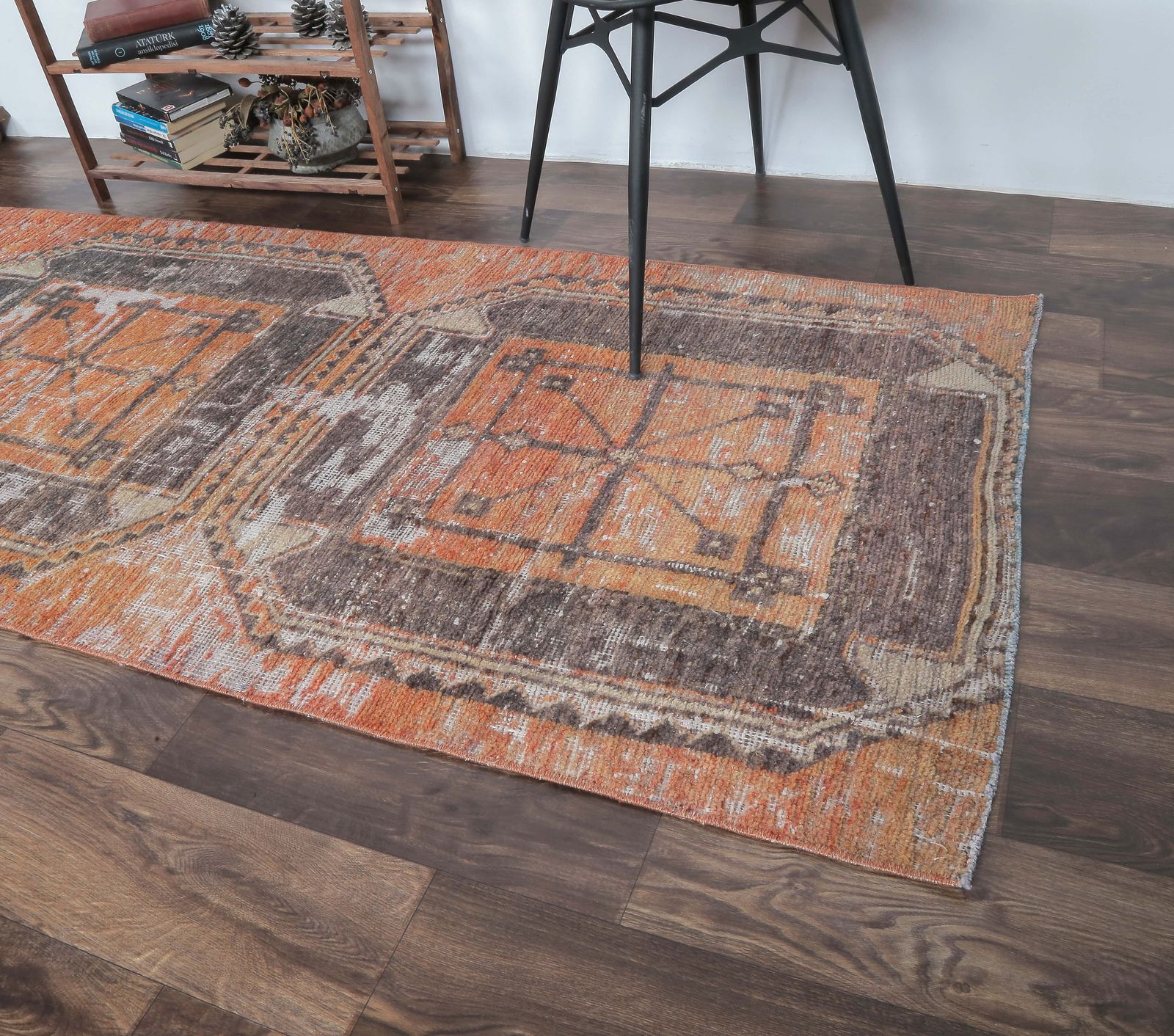 Turkish Runner, Oushak Handmade Wool Rug, Burnt Orange Geometric Hallway Rugs, Anatolia Farmhouse Decor One Of A Kind, Ethnic photo Textiles