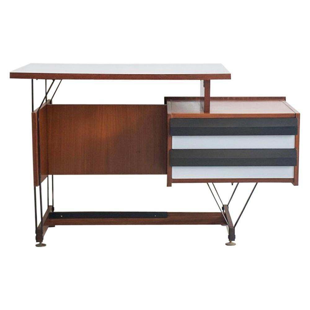 Wooden Writing Desk With Metal Structure, Italy, 1960s