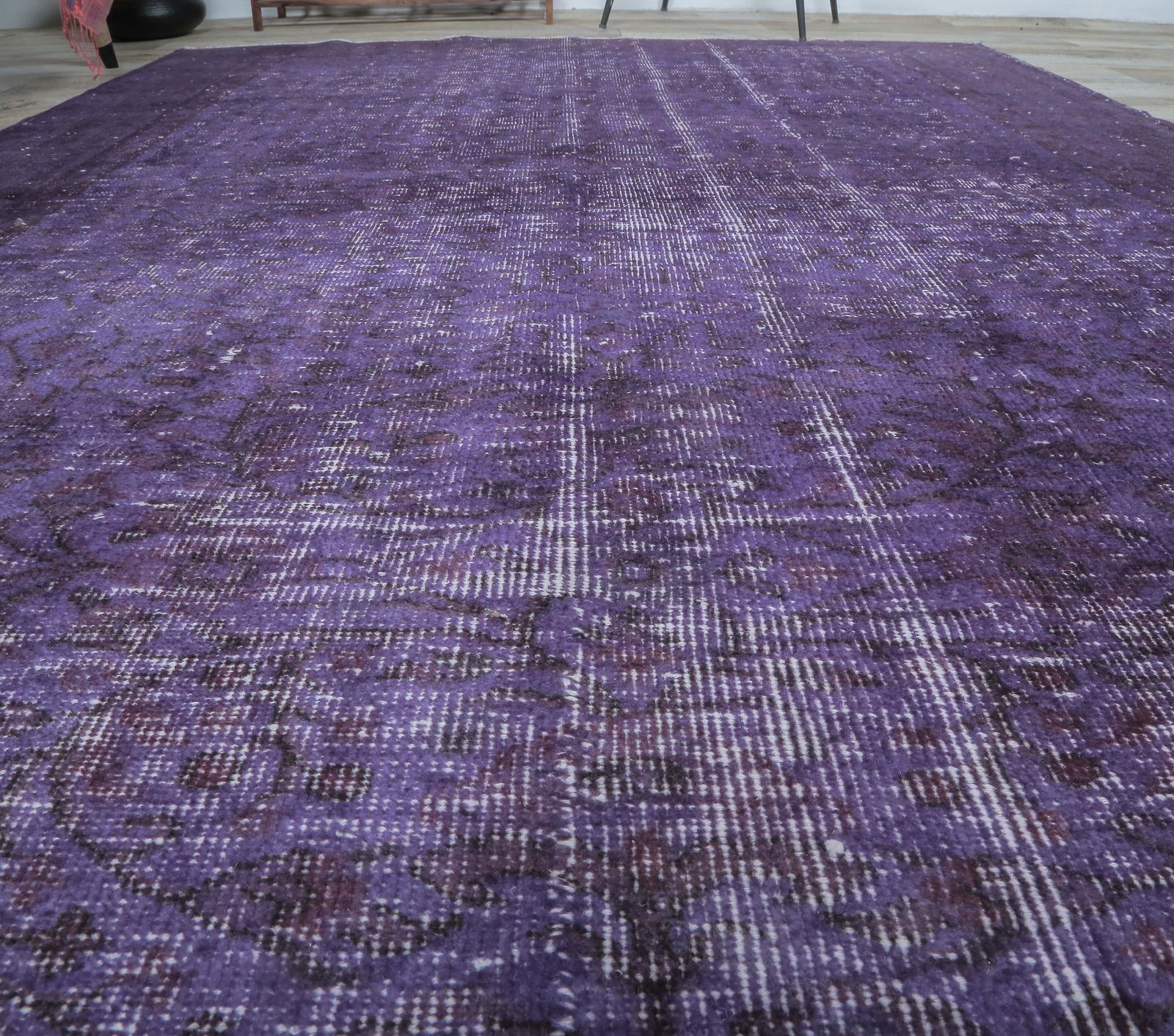 Solid Turkish Vintage Purple Area Rug, Oushak Handmade Wool Carpet, Farmhouse Decor, One Of A Kind, Made In Anatolia, Boho Decor photo 333.0