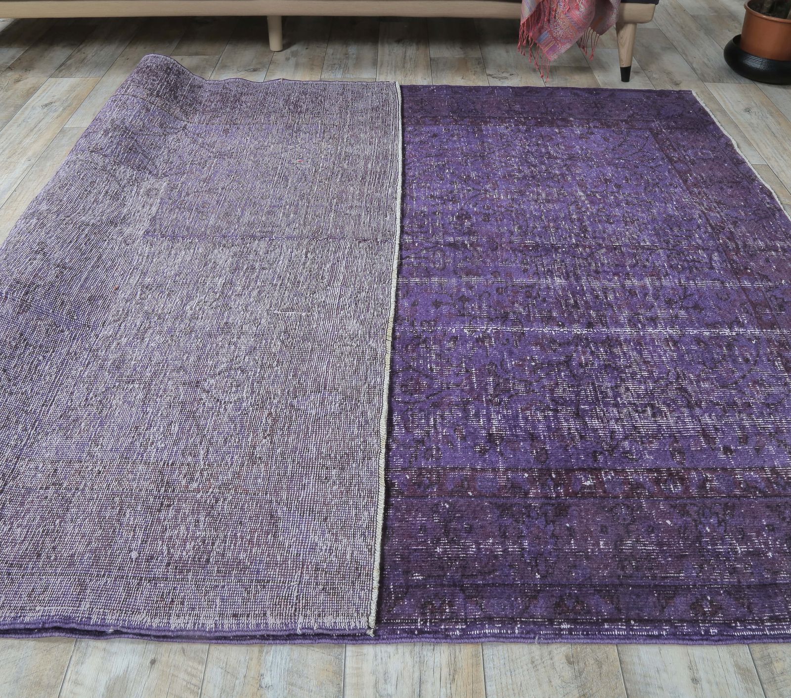 Solid Turkish Vintage Purple Area Rug, Oushak Handmade Wool Carpet, Farmhouse Decor, One Of A Kind, Made In Anatolia, Boho Decor photo buy