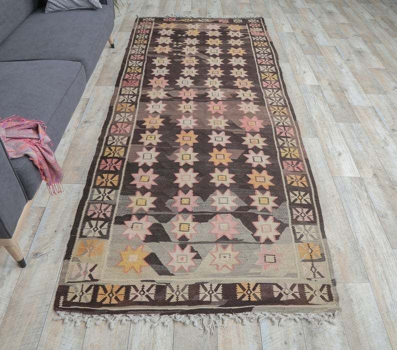 Turkish Vintage Kilim, Oushak Handmade Wool Flatweave Runner Rug, Rustic Hallway Rugs, Farmhouse Decor, One Of A Kind, Made In Malatya
