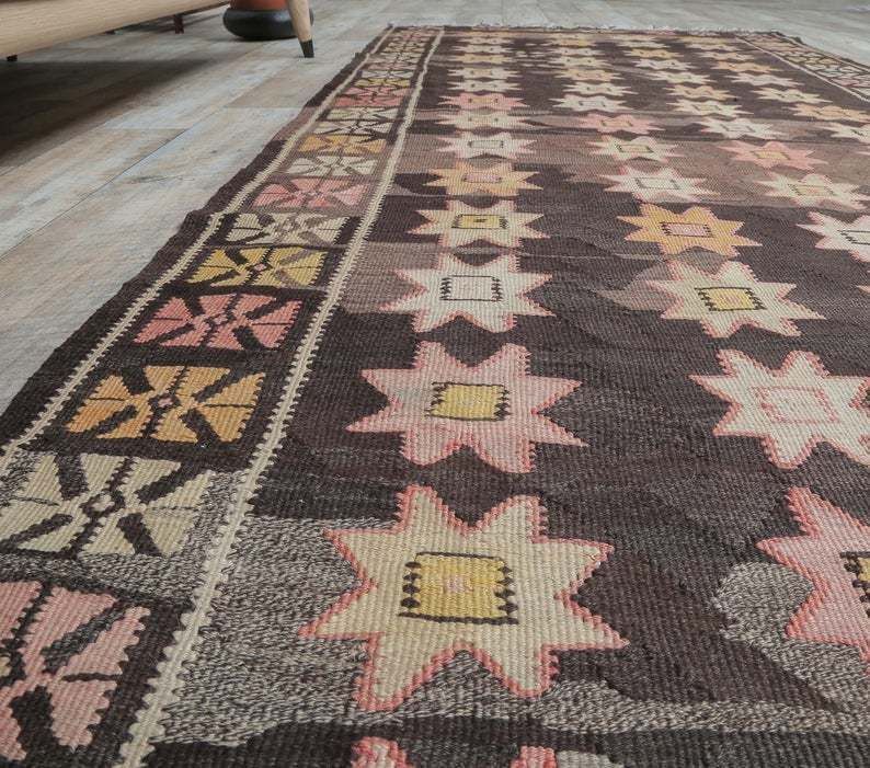 Turkish Vintage Kilim, Oushak Handmade Wool Flatweave Runner Rug, Rustic Hallway Rugs, Farmhouse Decor, One Of A Kind, Made In Malatya photo Textiles