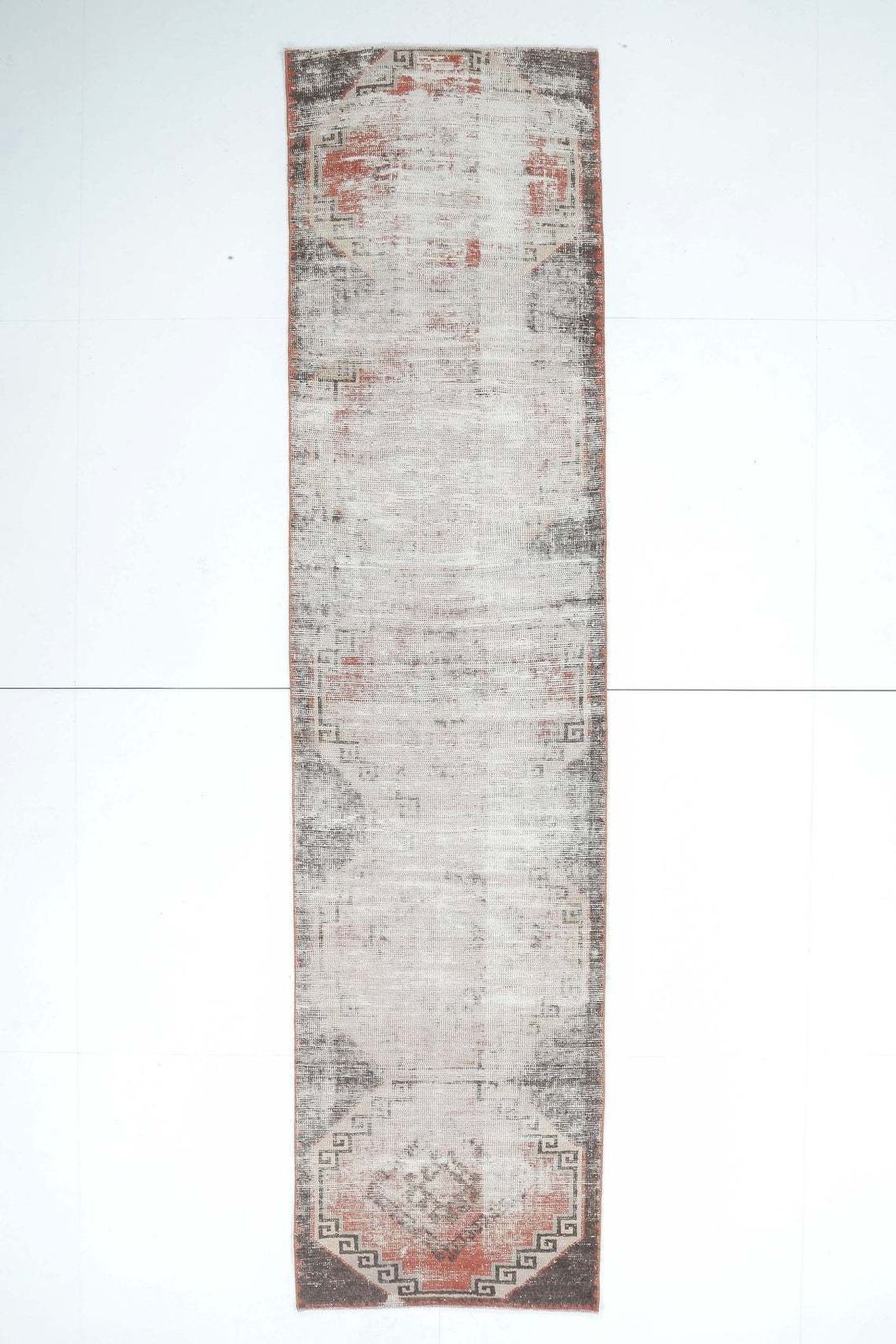 3x11 Turkish Antique Runner, Oushak Handmade Wool Rug, Neutral & Red Distressed Hallway Rugs, Farmhouse Decor, One Of A Kind, Anatolian photo furniture