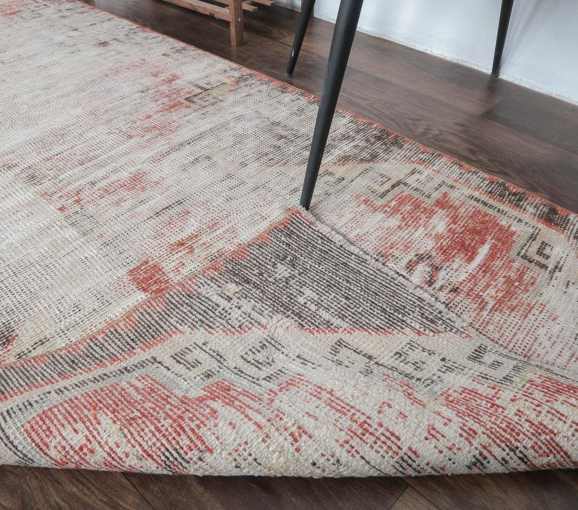3x11 Turkish Antique Runner, Oushak Handmade Wool Rug, Neutral & Red Distressed Hallway Rugs, Farmhouse Decor, One Of A Kind, Anatolian photo vinterior