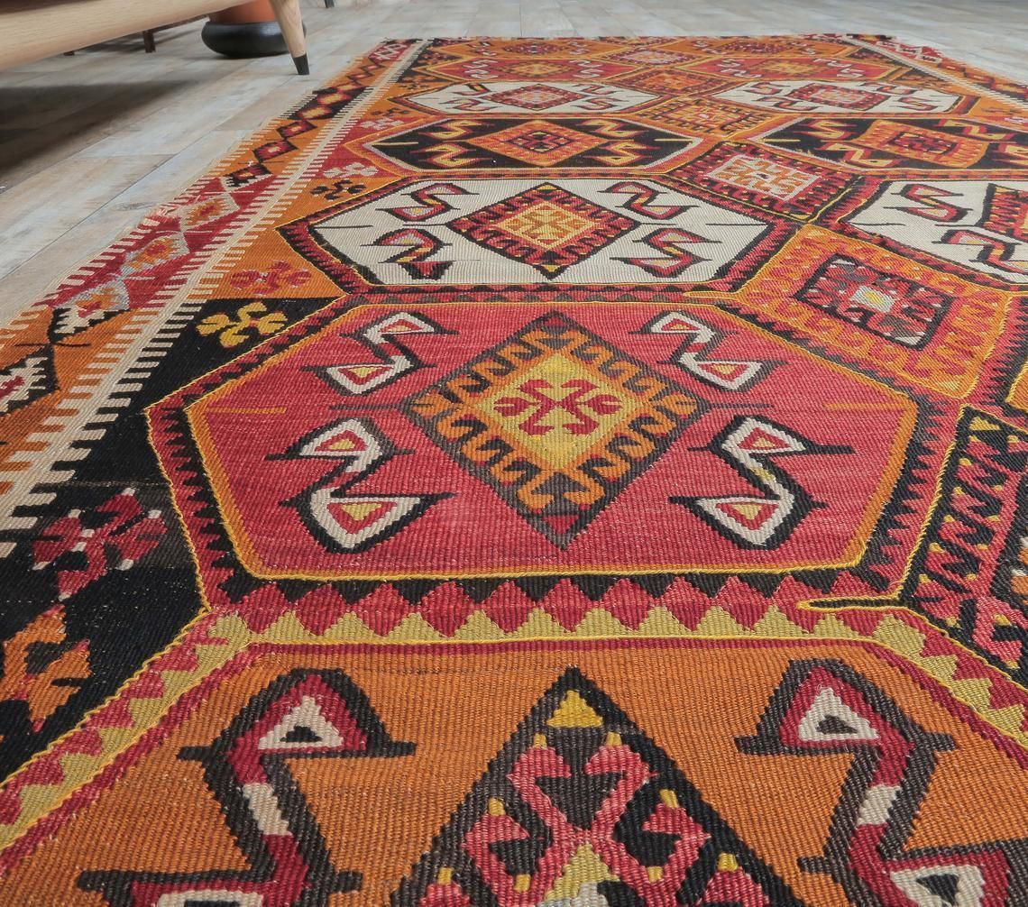 5x10 Vintage Turkish Kilim Area Rug, Oushak Handmade Wool Flatweave Rugs, Farmhouse Decor, One Of A Kind, Bohemian, Made In Malatya photo Textiles