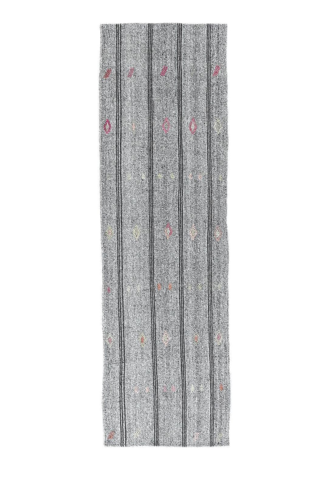 3x9 Vintage Turkish Kilim Runner Rug, Oushak Handmade Wool Flatweave, Gray Ethnic Rugs, Farmhouse Decor, One Of A Kind, Bohemian photo for sale