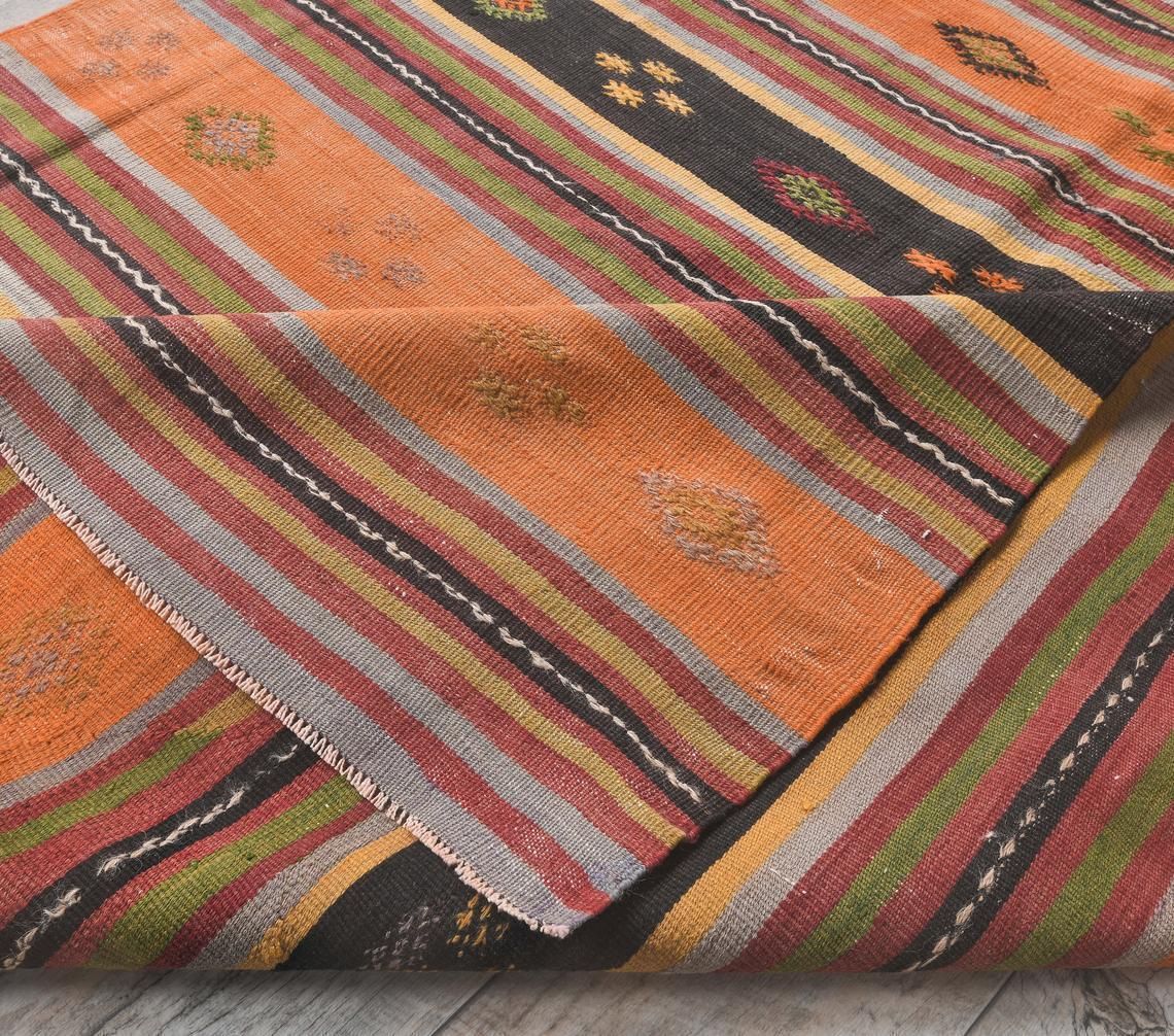 5x10 Vintage Turkish Kilim Area Rug, Orange Oushak Handmade Wool Flatweave Rugs, Farmhouse Decor, One Of A Kind, Bohemian, Made In Sivas photo vinterior