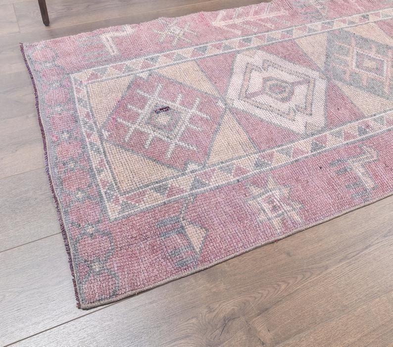 3x11 Purple Turkish Vintage Runner, Oushak Handmade Wool Rug, Tribal Hallway Rugs, Farmhouse Decor, One Of A Kind, Folk Art, Anatolian photo Textiles
