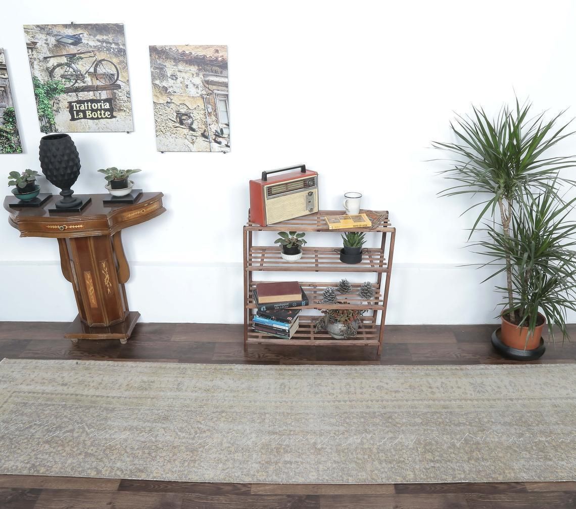 3x10 Turkish Vintage Runner, Oushak Handmade Wool Rug, Beige Hallway Rugs, Farmhouse Decor, One Of A Kind, Made In Anatolia, Low Pile Rugs photo furniture