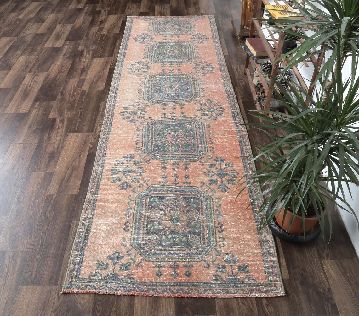 3x10 Turkish Vintage Runner, Oushak Handmade Wool Rug, Bloody Marry Floral Hallway Rugs, Farmhouse Decor, One Of A Kind, Folk Art, Anatolian