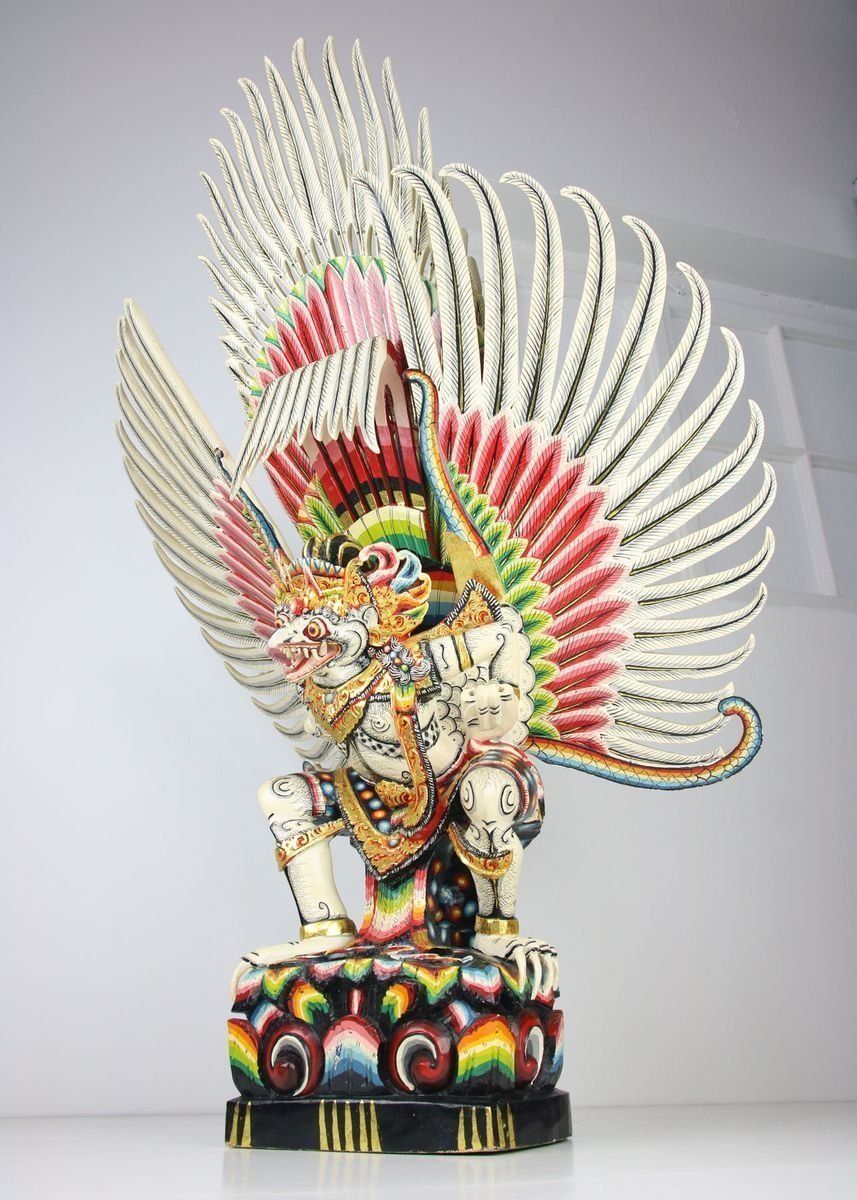 Vintage Hand Carved Colourful Balinese Sculpture photo Art