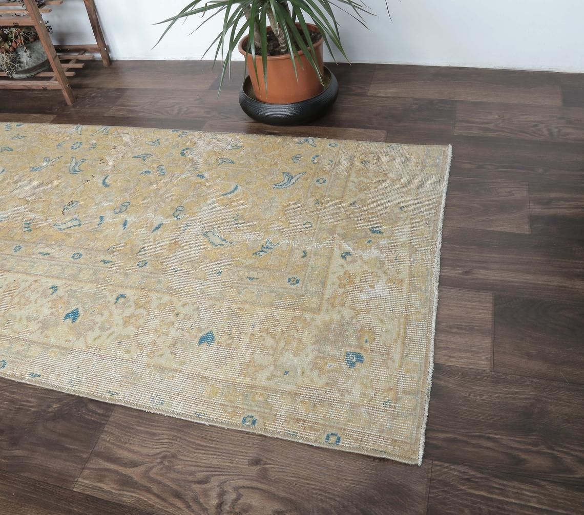 3x10 Antique Turkish Runner, Oushak Handmade Wool Rug, Faded Floral Hallway Rugs, Farmhouse Decor One Of A Kind, Made In Anatolia photo Textiles