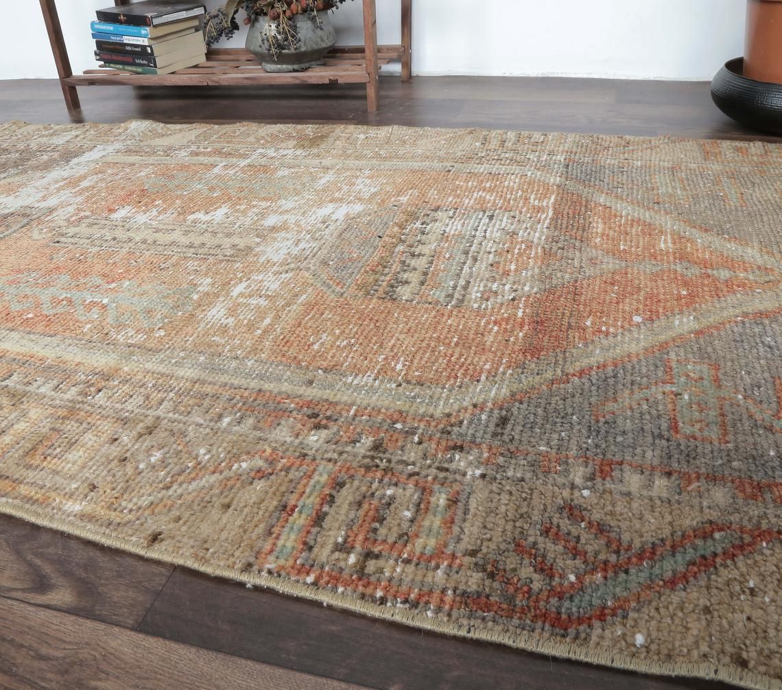 3x9 Primitive Vintage Turkish Runner, Oushak Handmade Wool Hallway Rug, Orange Rustic Farmhouse Decor, One Of A Kind, Anatolia photo 318.0
