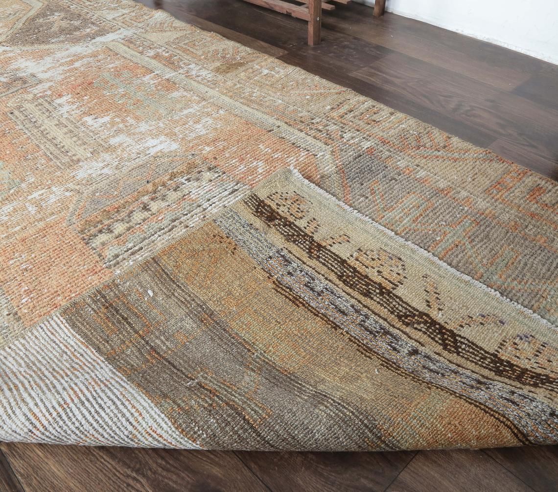 3x9 Primitive Vintage Turkish Runner, Oushak Handmade Wool Hallway Rug, Orange Rustic Farmhouse Decor, One Of A Kind, Anatolia photo vinterior