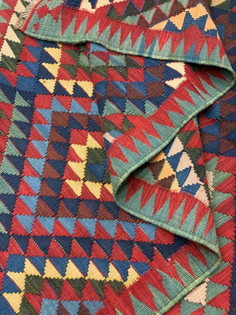 Antique Handmade Caucasian Kilim Rug, Traditional Wool Oriental Rug  153x340cm photo vinterior