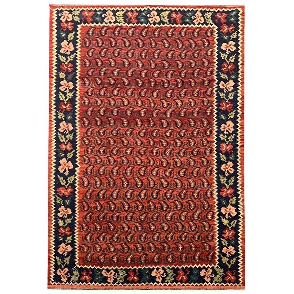 Antique Rugs Caucasian Karabagh Kilim Rug Red Handmade Carpet Paisley Pattern 138x264cm